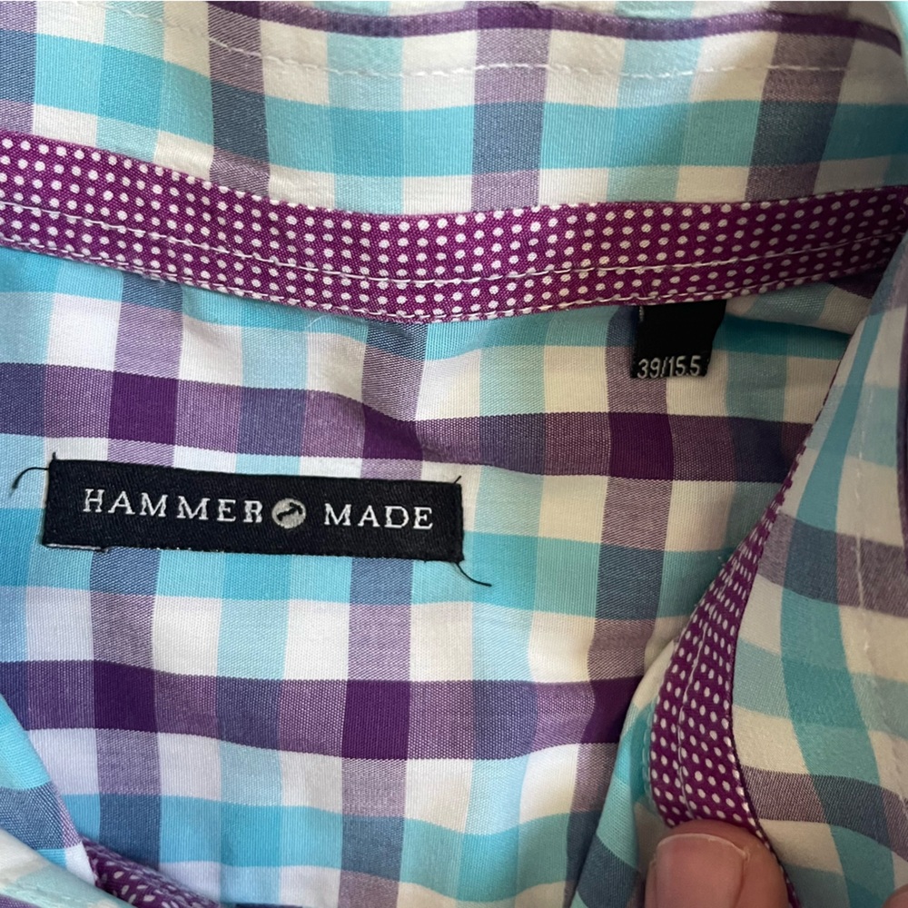 Hammer Made Long Sleeve Button Down Shirt, Purple Blue White Check, Neck 15.5 - Picture 3 of 8